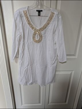 Wallflower White Tunic with Gold Sequin Embellished V-Neck
